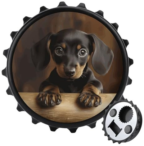 Magnetic Beer Bottle Opener,Dog Dachshund Printed Personalized Round Bottle Opener Fridge Magnet for Refrigerator Beer Lovers