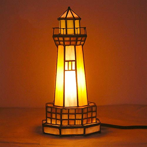 HXFFXHF Leuchtturm Schreibtischlampe Mosaik Tiffany Buntglas Tischlampe Nostalgisches Nachtlicht Schlafzimmer Nachttischlampe Wohnzimmer Dekoration Lampe Geschenk (Farbe: C)