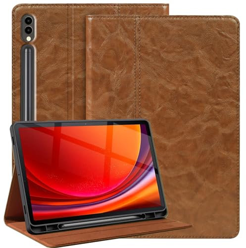 NANRUIL Funda de piel para Samsung Galaxy Tab S8/S9/S10 Ultra de 14,6 pulgadas 2022/2023/2024(SM-X920/X926/X918U/X910/X906/X900), de piel auténtica, con soporte para S Pen y guardias de coche/dormir