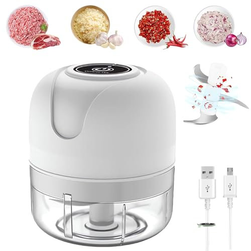 Collectale Usb Rechargebale Electric Garlic Grinder, 100ML/250ML Portable Mini Chopper Electric, Cordless Small Blender Food Processor, Electric Onion Meat Nut Chopper Vegetable Cutter (White-100ML)