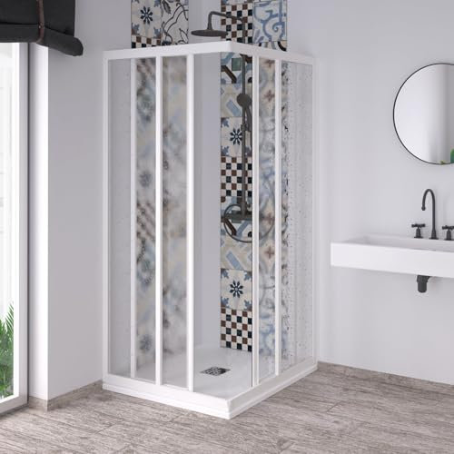 Forte Box Doccia Acril con apertura angolare in acrilico con profili in PVC riducibile Made in Italy (Bianco, 70x70 cm)