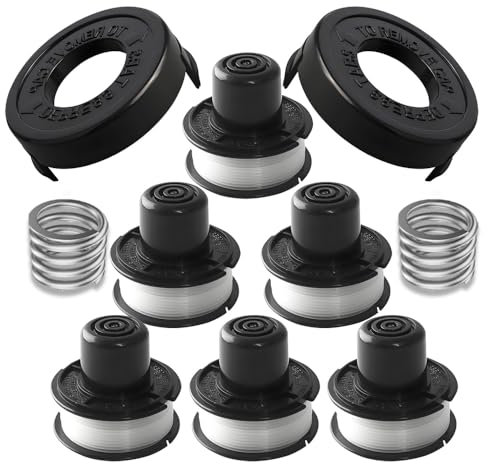 Compatible avec Black & Decker Grass Trimmer Remplacez GL250, GL310, GL360 Bobines Outil de tondeuses de chaîne, ligne de bobine de tondeuse(2 Capuchons de bobine+6 Bobine+1 ressort)