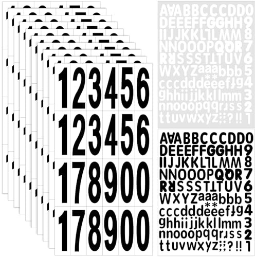 10 Blätter Zahlen Aufkleber Sticker 75 mm Klebezahlen Wetterfest Schwarze Selbstklebende Hausnummer Zahlenaufkleber Nummernaufkleber Number Stickers mit 2 Blatt Buchstaben Aufkleber 2 Farben