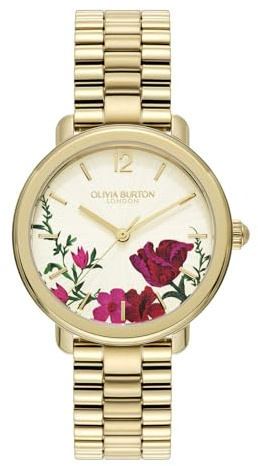 Olivia Burton Uhr mit DREI-Zeiger-Quarzwerk für Damen Kollektion Vintage FLORAL mit Goldfarben Edelstahlarmband - 24000206