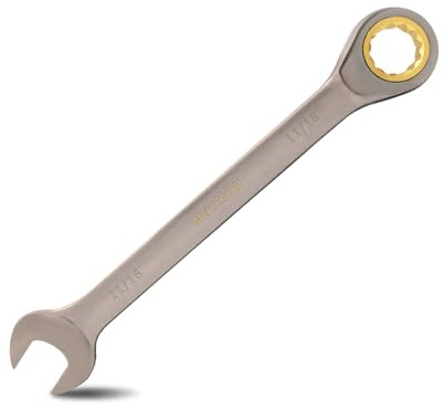 Meccion Combination Wrench 11/16 Inch SAE Open End Ratcheting Wrench - Industrial Grade Gear Spanner with Grey Nickle Plated