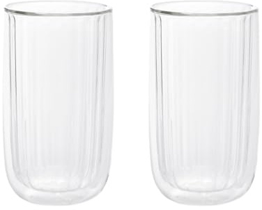 HOMLA CEMBRA GROOVE Doppelwandiges Glas-Set 350ml Transparente Kaffeetassen, 2er Pack