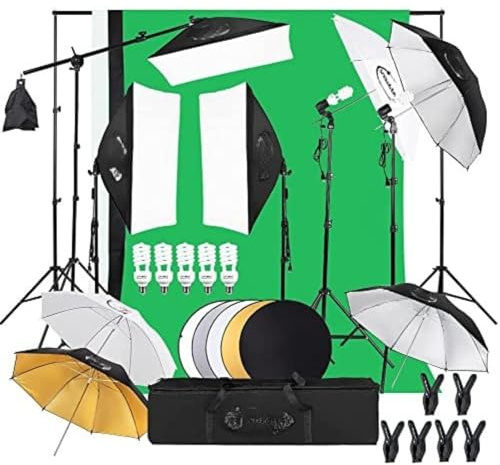 LEADZM Kit Studio Photo éclairage 2×3m Support Toile Fond | Ampoules LED, parapluie continu, idéal pour portraits et photographie vidéo (LE002)