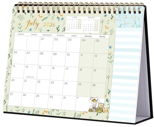 2026-2027 Calendar - Desk Calendar 2026-2027 with To-do List, Green, 18 Months from July 2026 to December 2027, Stand Up Desk Calendar with Sturdy Twin-Wire Binding, 10 x 8.3
