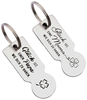 LEMLIN Geschenke Schlüsselanhänger für Mama Papa,2 Stück Einkaufswagenlöser mit Gravur Glück ist einen Papa/Mama wie dich zu haben,Abziehbarer Edelstahl Einkaufschip