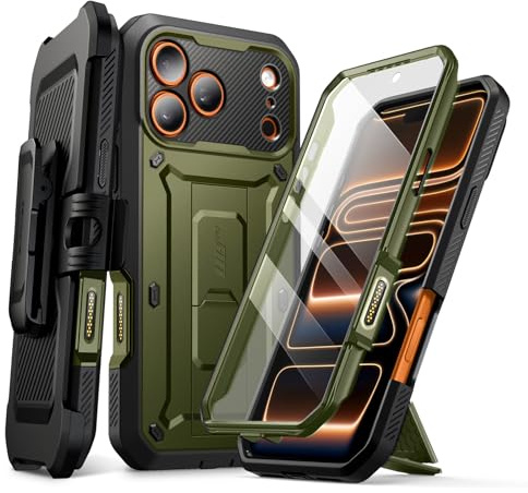 SUPCASE for iPhone 17 Pro Case with Camera Control Button (Unicorn Beetle Pro), [Built-in Kickstand & Screen Protector] [Military-Grade Protection] Full Body Heavy Duty Phone Case (Guldan)