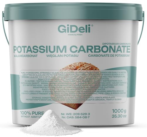 GiDeli Kaliumcarbonat 1 kg Pottasche K2CO3 Lebensmittelqualität E501 Reines alkalisches Pulver zum Backen, Seifenherstellung & pH-Pufferung