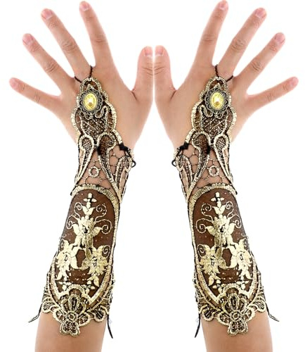 Lusofie Steampunk Handschuhe Damen Victorian Steampunk Accessoires Handgelenk Cuff Gear Armband Vintage Handschuh Kostüm für Hochzeiten Halloween Karneval Cosplay Kostümzubehör