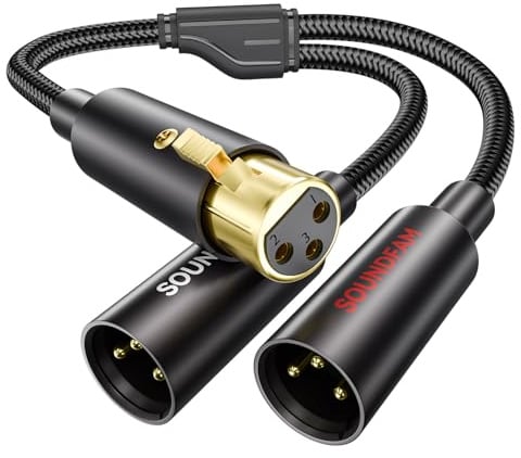 SOUNDFAM XLR Splitter Cable 50CM，Professional XLR Y Splitter Cable 1 Female to 2 Male 3 Pin Balanced Microphone Adaptor Patch Cable Compatible with Professional Recording, Mixer-Black