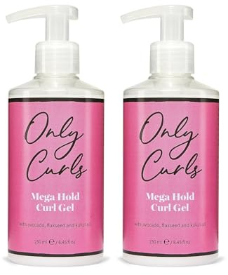 Only Curls Mega Hold Curl Gel Duo 2 x 250ml | Twin-pack strong-hold gel with flaxseed, avocado and kukui oils for long-lasting definition and a scrunchable cast