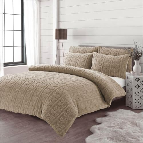 Kampala Hill Leaves Teddy Beige Duvet Cover Set With Pillowcases King Bedding Set
