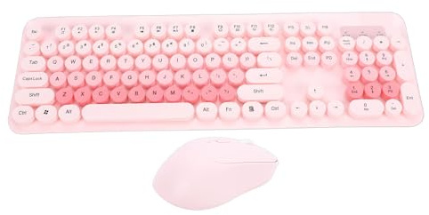 Bonbela Combo de Teclado y Mouse Inalámbricos, Estilo de Máquina de Escribir Retro de 2,4 GHz con Teclado Numérico y Silencioso, para PC, Computadora Portátil, Escritorio, Smart TV, 10 (Rosa)