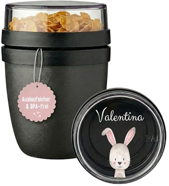 wunderwunsch MEPAL Müsli To Go Becher, Müslibecher personalisiert | Isolierter Lunchpot für Kinder, kleine Joghurt-Becher für unterwegs, auslaufsichere Snackdosen Mini, 300ml 500 ml mit Löffel