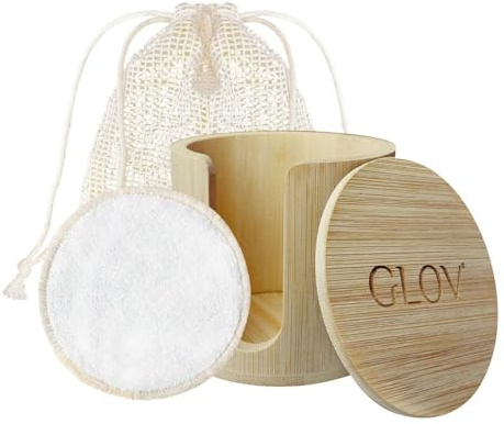 Glov Bamboleo Set-7 Wiederverwendbare Bambus Kosmetikpads für Sanfte Make-up Entfernung Gesichtsreinigung Toner Auftragen mit Holz Aufbewahrungsbehälter für Nachhaltige Hautpflege