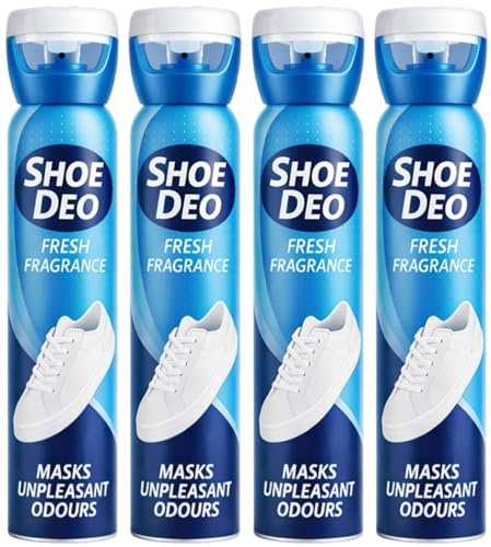 Geruchsstopper Schuhdeo mit angenehmen Duft - 4 Stück je 200ml - Schuhdeodorants Sneaker, Leder oder Textil gegen Geruch und Schweiß Schuhhygiene - Beseitigt effektiv Gerüche