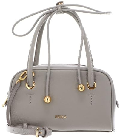 Furla Leder Handtasche Umhängetasche Poppy Mini Dome Bag Stone Gray hellgrau