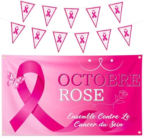 AUGSUN Décoration Octobre Rose Kit Bannière en Tissu et Guirlande 3 m