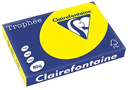 Clairefontaine 1887C - Ries Druckerpapier / Kopierpapier Trophee, intensive Farben, DIN A3, 80g, 500 Blatt, Sonnengelb, 1 Ries