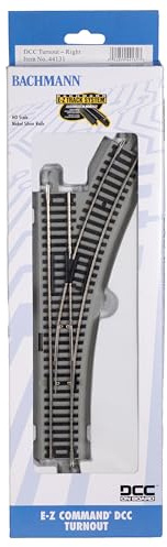 Bachmann 44131 Command DCC Equipped Turnout – Right-Nickel Silver E-Z Track with Grey Roadbed-HO Scale | Snap-Fit E-Z Track, DCC Equipped, Turnout – Right, Nickel Silver Rail With Gray Roadbed, 44131