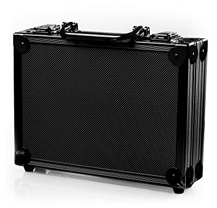 Karella Dartkoffer Alu PAK Luxus, High Class Profi Etui für 2 Satz Soft- oder Steeldarts, Dartcase, Tasche Large, mit viel Platz für Dartpfeile und Zubehör, in Silber, schwarz und Leopard Edition