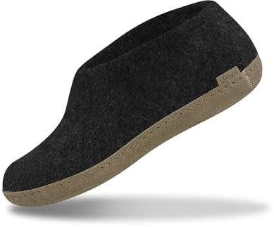 GLERUPS Indoor Shoes Men & Women (Black) | Unisex Wool Slippers with Leather Sole | Comfy Slippers Women Men | Cosy Gents and Ladies Slippers