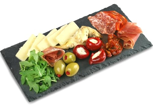 Utopia Small Rectangular Slate Platter 26 x 13cm – Natural Slate Serving Board with Rubber Feet – Tapas Cheese Dessert & Sushi Presentation Plate – Single