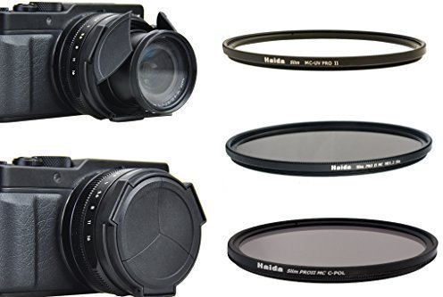 Slim Pro II MC Digital Filterset von HAIDA für Panasonic Lumix DMC LX-7 und Leica D-Lux 6 - Filteradapter, Haida Slim Pro II MC UV Filter, Slim Pro II MC Polarisationsfilter, Slim Pro II MC Graufilter ND1.2 (16x) sowie dem neuen Automatik Objektivdeckel - Inkl. Filtercontainer und Tragetasche