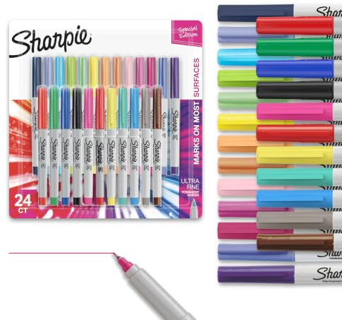 Sharpie Color Burst Permanent Markers, Ultra Fine Point, Assorted Colors, 24 Count