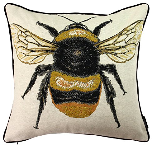 McAlister Textiles Bugs Life | Sofakissen mit Füllung mit gesticktem Bienenkönigin-Motiv | 43 x 43cm | gewebtes Tiermotiv | gefülltes Deko Kissen für Zierkissen, Sofa, Bett, Couch Motivkissen