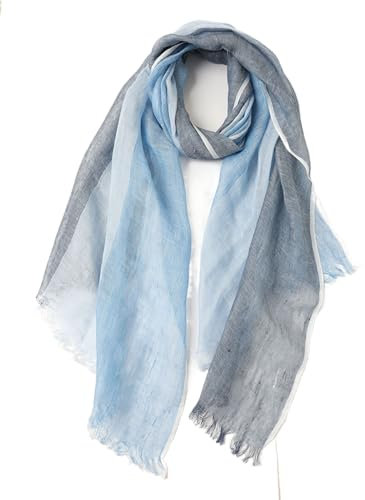 Prettystern Lang gestreift Schal 100% Leinen leicht Sommer-Schal für Herren - T40 Blau