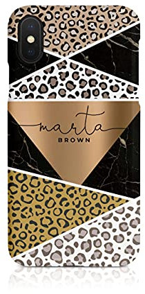 Tirita Personalised Compatible with iPhone Xr Hard Case Cover PRINTED GLITTER, NOT REAL GLITTER Animal Print Snake Rose Gold Leopard Skin Giraffe Tiger Africa Custom Initials Name Bling