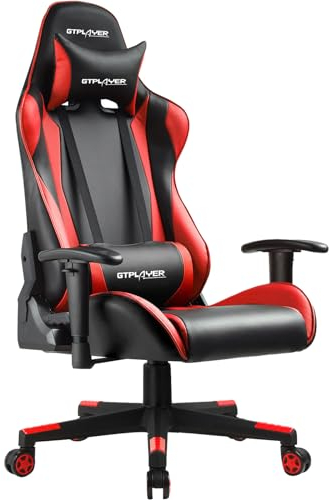 GTPLAYER Chaise Gaming, Ergonomique Chaise Bureau, Hauteur Réglable, avec Soutien Lombaire et Appui-tête, Dossier Inclinable à 150°, Fauteuil Gaming Adultes, Rouge