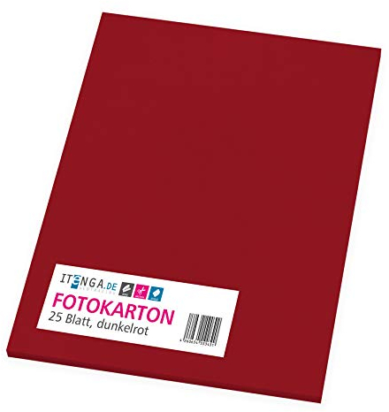 itenga Fotokarton 25 Blatt A4 300 g/qm - Tonpapier Tonkarton Druckerpapier Bastelpapier Bogen durchgefärbt zum kreativen Gestalten und Basteln (Dunkelrot)