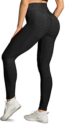 Yaavii Damen Sport Leggings Lange Kompressions Sporthose Hohe Taille Yoga Hose Fitness Hose mit Bauchkontrolle Schwarz L