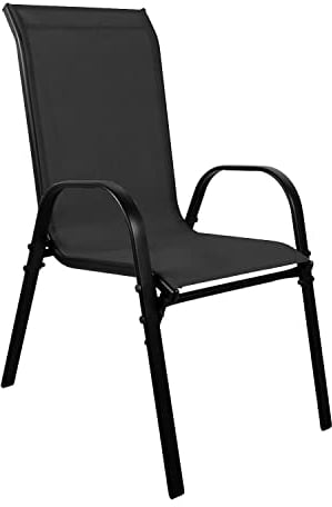 FineHome XL Gartenstuhl Stapelsessel Gartensessel Textilenbespannung schwarz Gartenmöbel stapelbar Metall schwarz