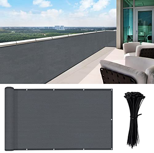HENG FENG Brise Vue pour Balcon 0.9x5m,HDPE Cache Balcon,Protection 95% UV, Résistant aux Déchirures et au Vent, avec Attaches de Câble, Anthracite
