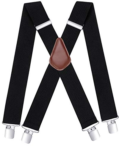 HISDERN Herren Hosenträger X-Form mit sehr Starken 4 Metall Clip Schwarz Hosenträger für herren 5cm breit Lang Einheitsgröße für Männer und Damen Einstellbar und Elastisch