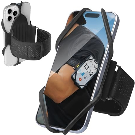 BONE Run Tie 3, Universal Silicone Running Phone Holder Armband | Dual-Layer Comfort, Heat-Release Inner Layer, Reinforced Silicone Strap, Phone Arm Holder for Walking & Workouts (Size S)