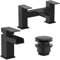 Architeckt® Dakota Bathroom Bath Filler Basin Sink Mixer Tap with Waste Set Waterfall Spout Modern Mono Square Lever Handle Faucet for Baths Sinks, Black