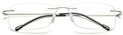 VEVESMUNDO Lesebrille Randlos Blaulichtfilter Titan Leicht Flexibel Modern Rahmenlos Lesehilfe Sehhilfe (1 Stück Silber, 1.5)