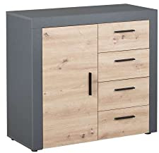 Inter Link – Kommode – Sideboard – Moderne Kommode mit viel Stauraum – 1 Tür – 4 Schubladen – Für Esszimmer – Wohnzimmer – Eingang – Corbeto 1T4SB - Eiche Artisan/Anthrazit