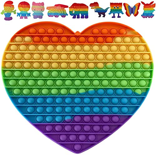 KUNSTIFY XXL POP Regenbogen Fidget Toy Antistress Spielzeug für Erwachsene Kinder Anti Stress Pop groß Figetttoys Fidget Toy Set Figet Bubble Push pop XXL Regenbogen (Herz)