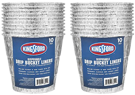 Kingsford Revestimientos desechables para cubetas de goteo, 10 unidades, revestimientos de aluminio para barbacoa y grasa para parrilla | Fácil limpieza de parrilla, se adapta a la mayoría de cubos de