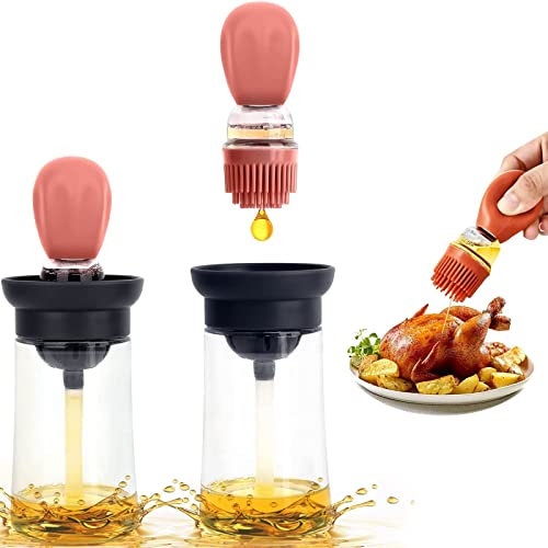 mohito Botella de Aceite con Cepillo de Silicona,Botella Dispensadora de Aceite,180 ml, para Cocina Hornear Barbacoa (rojo)