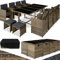TecTake Salon en Résine Tressée - Ensemble Repas Extérieur 8 Chaises Confortables 4 Tabourets 1 Table - Mobilier de Jardin pour Balcon Terrasse - Marron Naturel/Gris Foncé