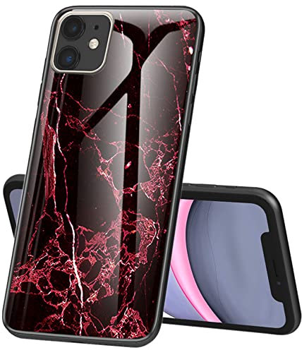 IMIRST Phone Case for Apple iPhone 12/12 Pro - Shockproof Protective Snap-on Case with Glass Back Shell Marble Pattern Design for Apple iPhone 12/12 Pro LS Marble Red